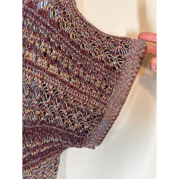 QUESTIONS Open Knit Tunic Top Multicolor M Cowl Sleeve Y2K Boho Hippie Festival - Picture 5 of 11